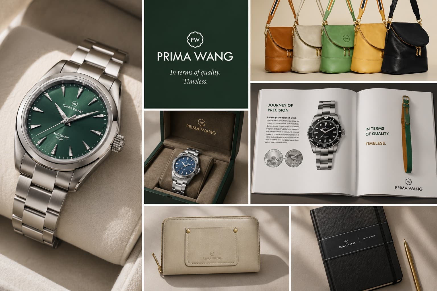 Prima Wang luxury collection — watches, bags, and leather goods
